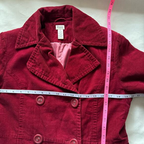 Bass Cranberry Red Vintage Y2K Cotton Corduroy Double Breasted Blazer Womens Med - Picture 8 of 11